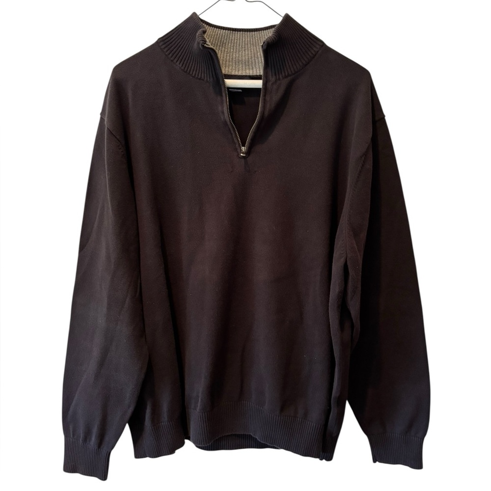 Lands’ End Supima Cotton Quarter Zip Sweater Black XL Mock Neck Pullover